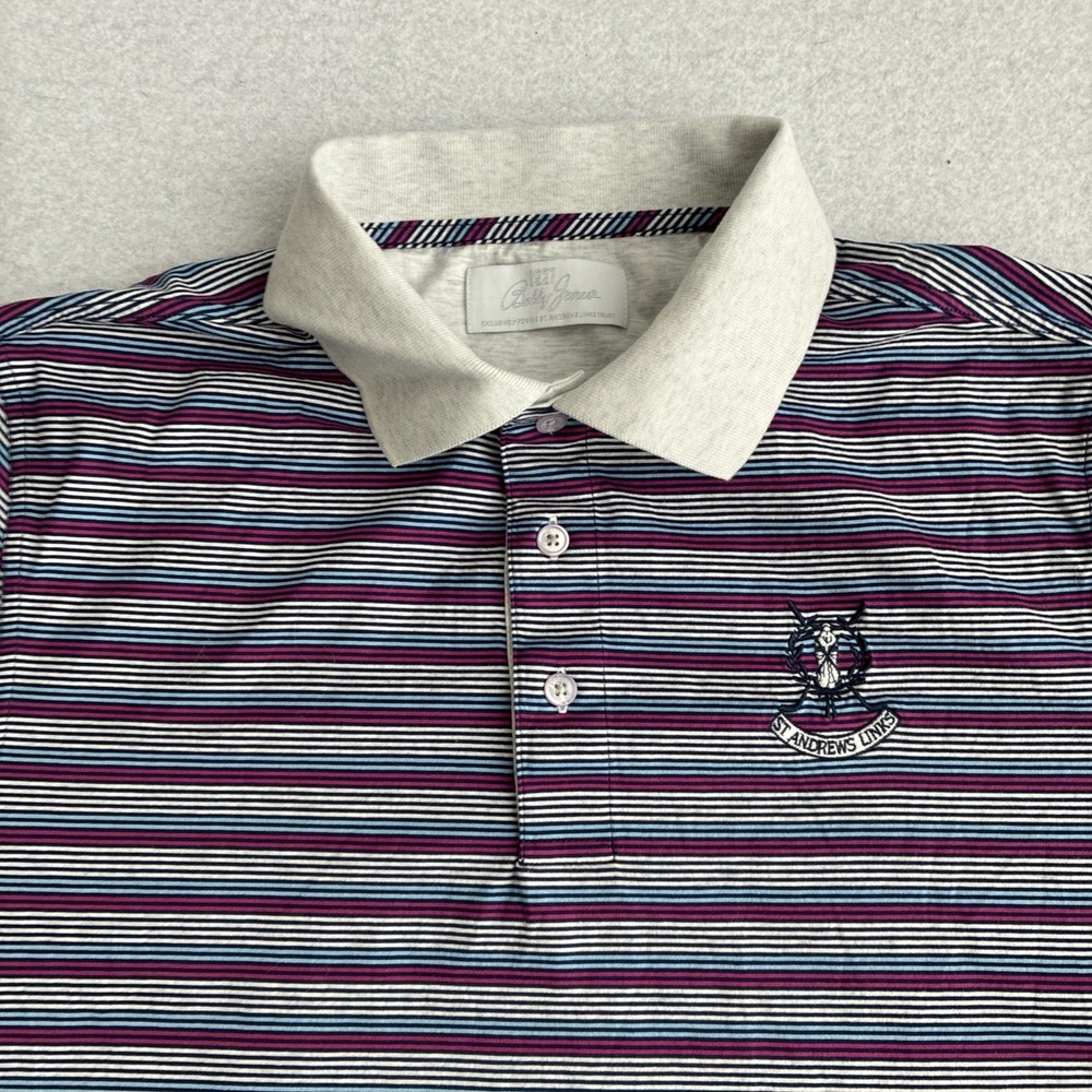 Bobby Jones 1927 Polo Shirt Mens Medium Blue Purple Striped St Andrews Golf